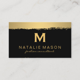 Chic Monogram on Black/Gold Brushed Business Card