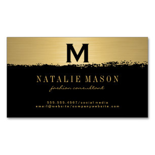 Chic Monogram on Black/Gold Brushed Magnetic Business Card