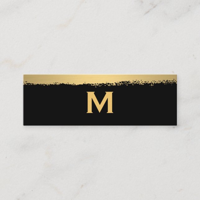 Chic Monogram on Black/Gold Brushed Mini Business Card (Front)
