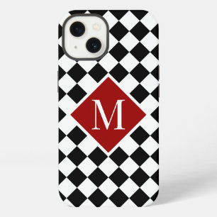 Chic Monogram on Red on Chequered Black White iPhone 13 Case