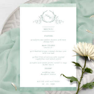 Chic Monogram Pale Green Watercolor Wedding Menu
