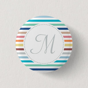Chic Monogram Pastel Rainbow Horizontal Stripes 3 Cm Round Badge