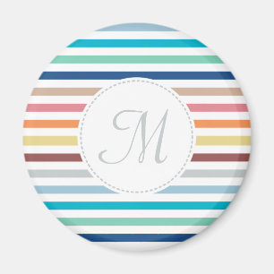 Chic Monogram Pastel Rainbow Horizontal Stripes Magnet
