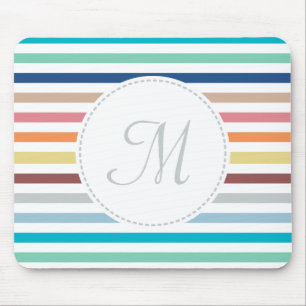 Chic Monogram Pastel Rainbow Horizontal Stripes Mouse Mat