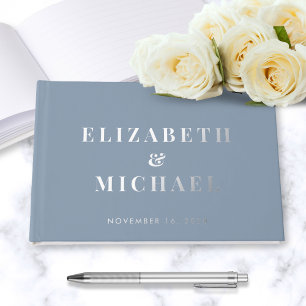 Chic Monogram Photo Dusty Blue Wedding Guest Book