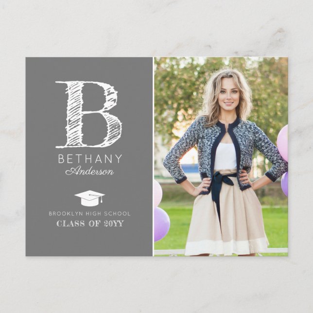 Chic Monogram Photo Graduation Party Announcement Postcard (Front)