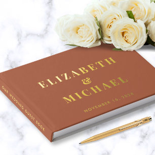Chic Monogram Photo Terracotta Wedding Gold Guest Book