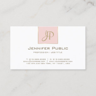 Chic Monogram Pink Gold White Clean Plain Trendy Business Card