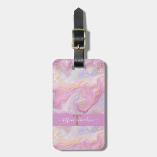 Chic Monogram Pink Purple Gold Agate Geode Luggage Tag