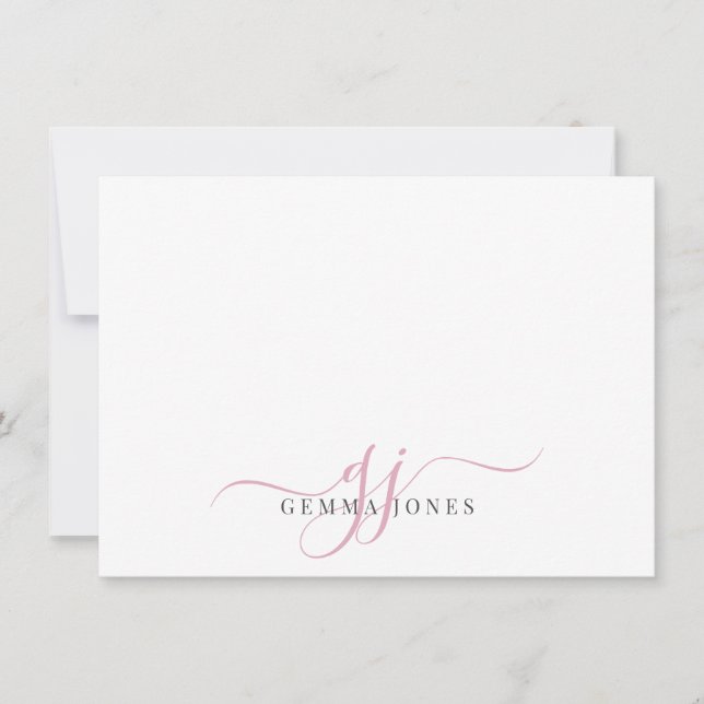 Chic Monogram Pink Script In itials, Card (Front)