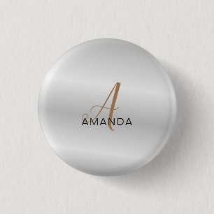 Chic monogram professional plain add your name 3 cm round badge