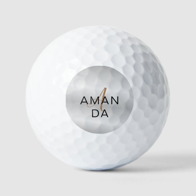 Chic monogram professional plain add your name  golf balls (Front)