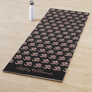 Chic Monogram Purple Om Symbol Pattern Black Yoga  Yoga Mat