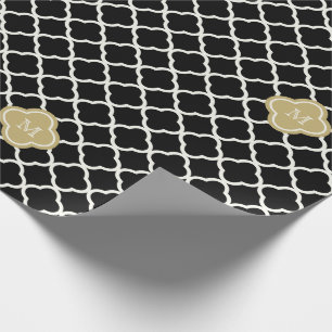 Chic Monogram Quatrefoil Pattern Art Deco Wedding Wrapping Paper