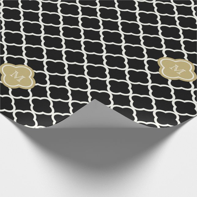 Chic Monogram Quatrefoil Pattern Art Deco Wedding Wrapping Paper (Corner)