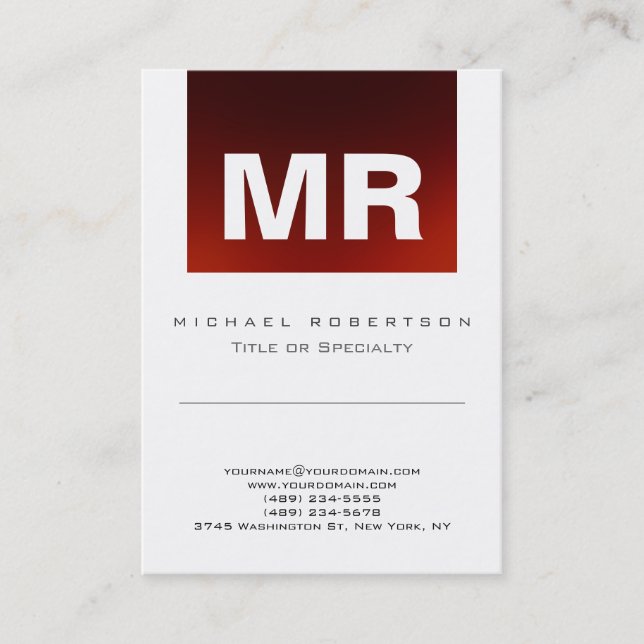 Chic Monogram Red White Cute Business Card (Front)