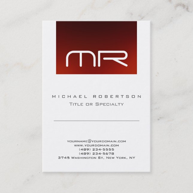 Chic Monogram Red White Cute Business Card (Front)