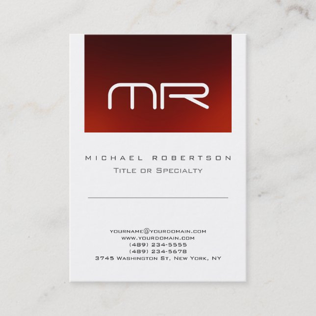 Chic Monogram Red White Cute Business Card (Front)