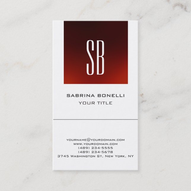 Chic Monogram Red White Cute Business Card (Front)