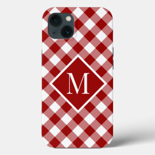 Chic Monogram Red White Gingham Check Pattern Case-Mate iPhone Case