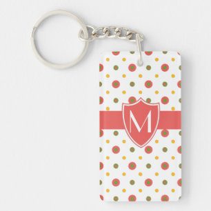 Chic Monogram Red White Polkas Acrylic Keychain