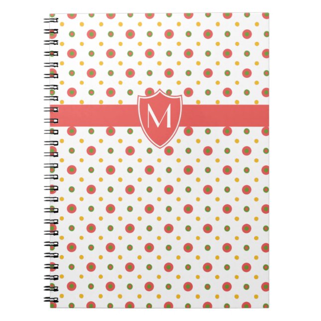 Chic Monogram Red, White Polkas Spiral Notebook (Front)