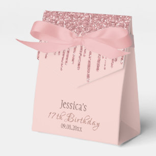 Chic Monogram Rose Gold Glitter Drips Favour Box
