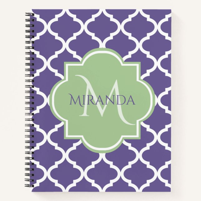 Chic Monogram Rose Pink Tan Quatrefoil and Name Notebook (Front)