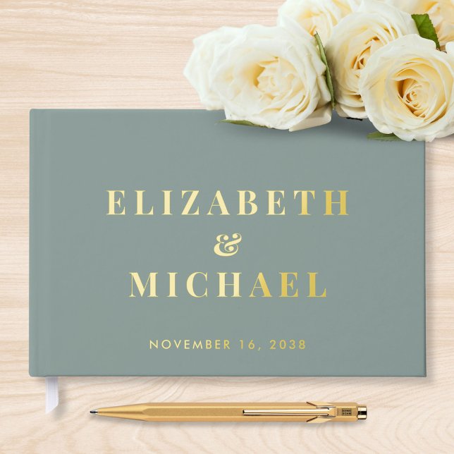 Chic Monogram Sage Green Wedding Guest Book (Creator Uploaded)