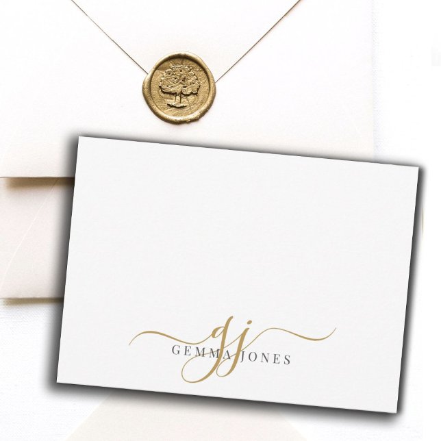 Chic Monogram Script Initials Gold Black On White Card (Creator Uploaded)