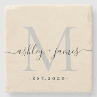 Chic Monogram Script Names Wedding Date Ivory