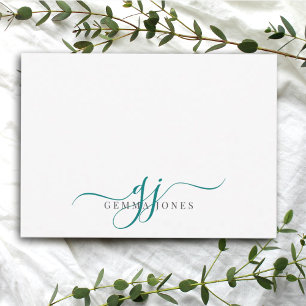 Chic Monogram Teal Script Initials Card