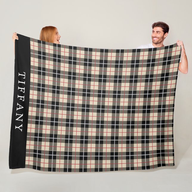 Chic Monogram Thompson Camel Tartan Plaid Pattern Fleece Blanket (In Situ)