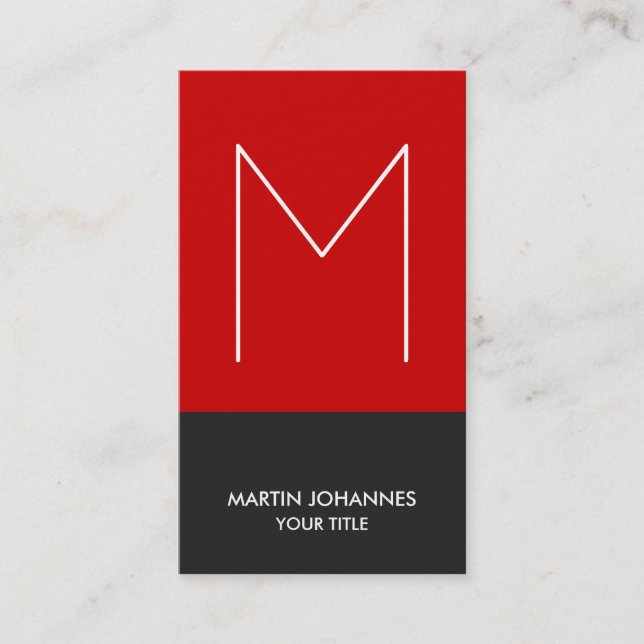 Chic Monogram Vertical Red Grey Business Card (Front)