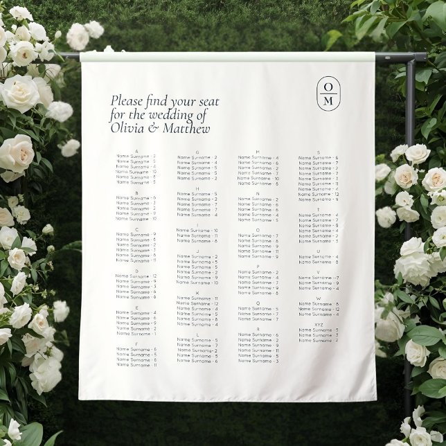 Chic Monogram Wedding Alphabet Seating Wedding Tapestry (Creator Uploaded)
