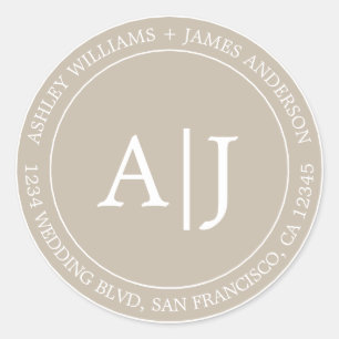 Chic Monogram Wedding Return Address Grey Classic Round Sticker