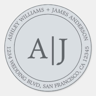 Chic Monogram Wedding Return Address Pastel Blue Classic Round Sticker
