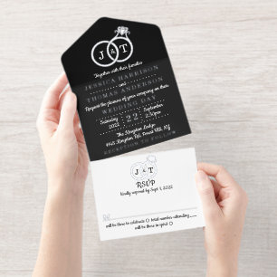 Chic Monogram Wedding Rings Real Foil Pressed All In One Invitation