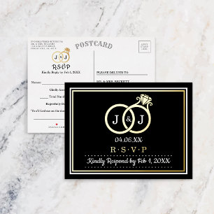 Chic Monogram Wedding Rings RSVP Real Foil Invitation Postcard