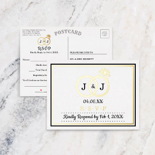 Chic Monogram Wedding Rings RSVP Real Foil Invitation Postcard