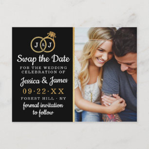 Chic Monogram Wedding Rings Save Or Swap The Date Announcement Postcard