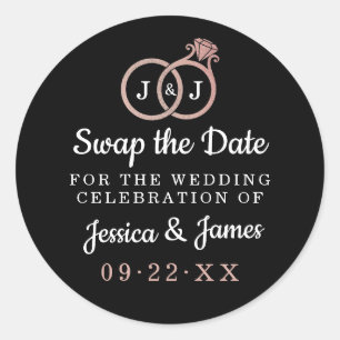 Chic Monogram Wedding Rings Save Or Swap The Date Classic Round Sticker