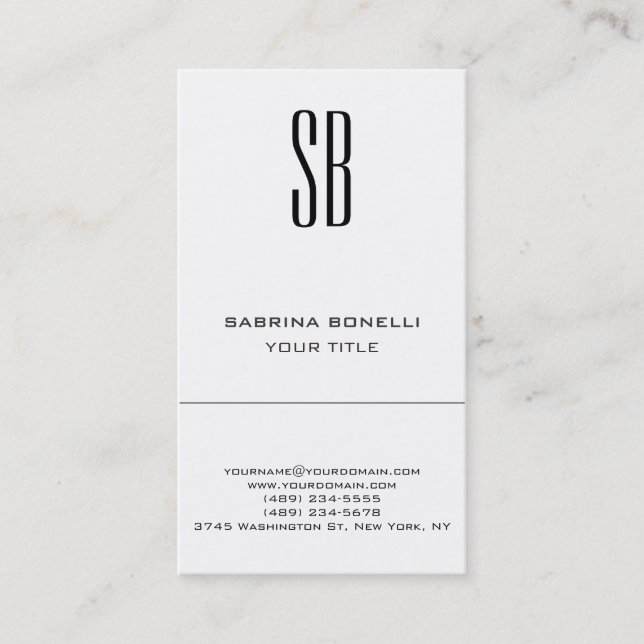 Chic Monogram White Cute Business Card (Front)