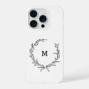 Chic Monogram Wreath Personalised black and white iPhone 15 Pro Case