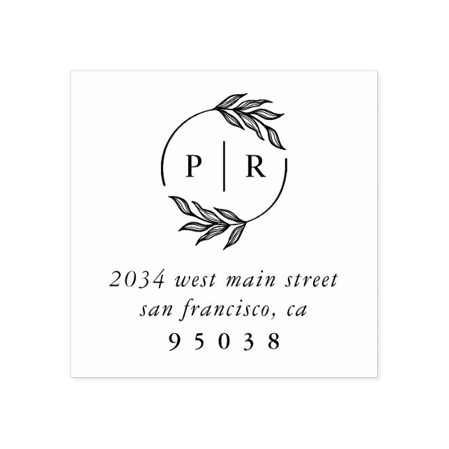 Chic Monogram Wreath Wedding Return Address Rubber Stamp (Imprint)