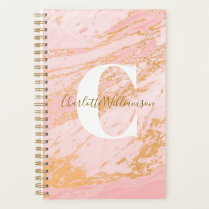 Chic Monogrammed Blush and Gold Marble Pattern  Planner