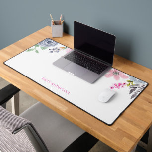 Chic Monogrammed Botanical Floral Pattern Desk Mat