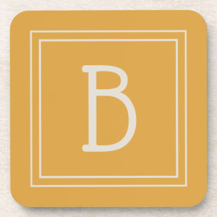 Chic Monogrammed Golden Yellow & Off White Initial Coaster