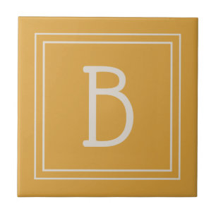 Chic Monogrammed Golden Yellow & Off White Initial Tile