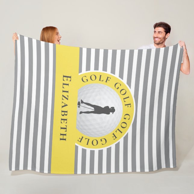 Chic Monogrammed Golfer Grey Stripes For Her Fleece Blanket (In Situ)
